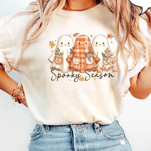 Tops - Spooky Season Ghost Shirt, Floral Ghost T-Shirt, Ghost Halloween Shirt